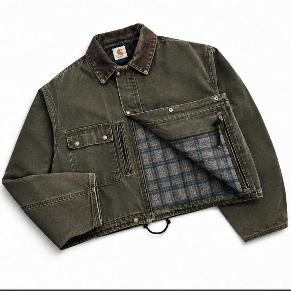 Carhartt Detroit MOS Crop Boxy Blanket Lined Duck Canvas Jacket us sz M Blue